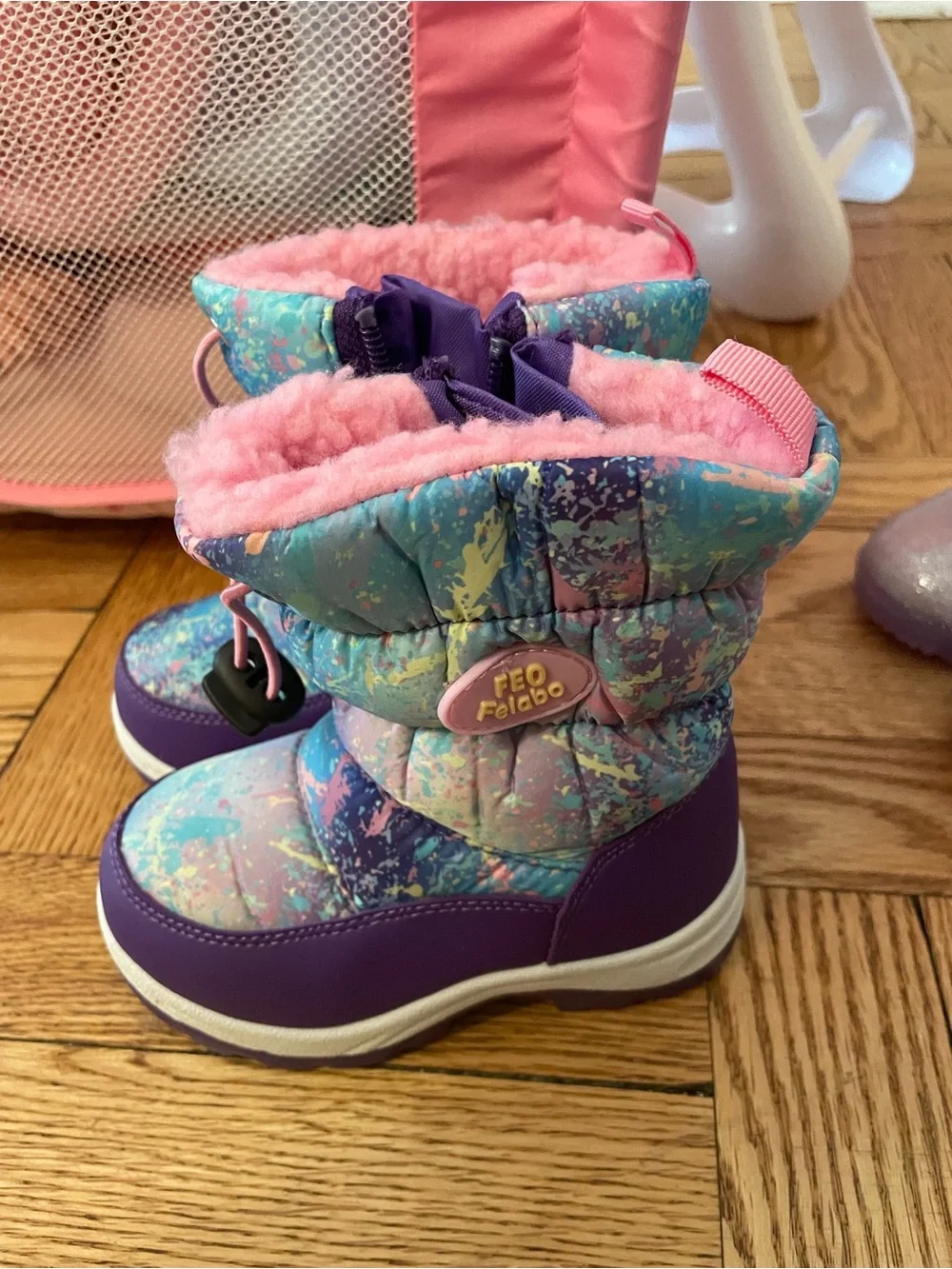 Kids Purple & Pink Snow Boots with Multicolor Splash
